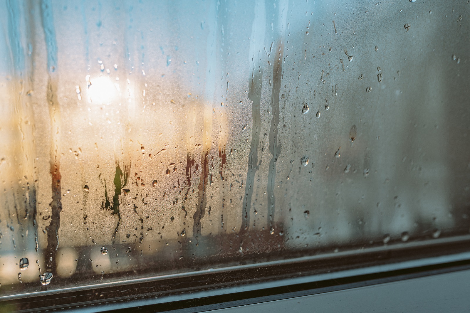 The result of poor window sealant: interior condensation on a window pane